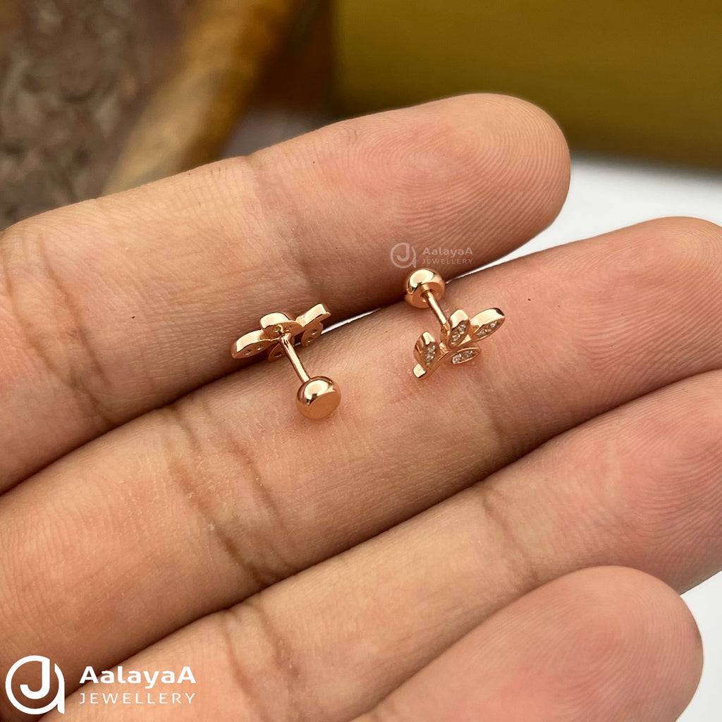 Silver RoseGold Dew Leaf Side Stud