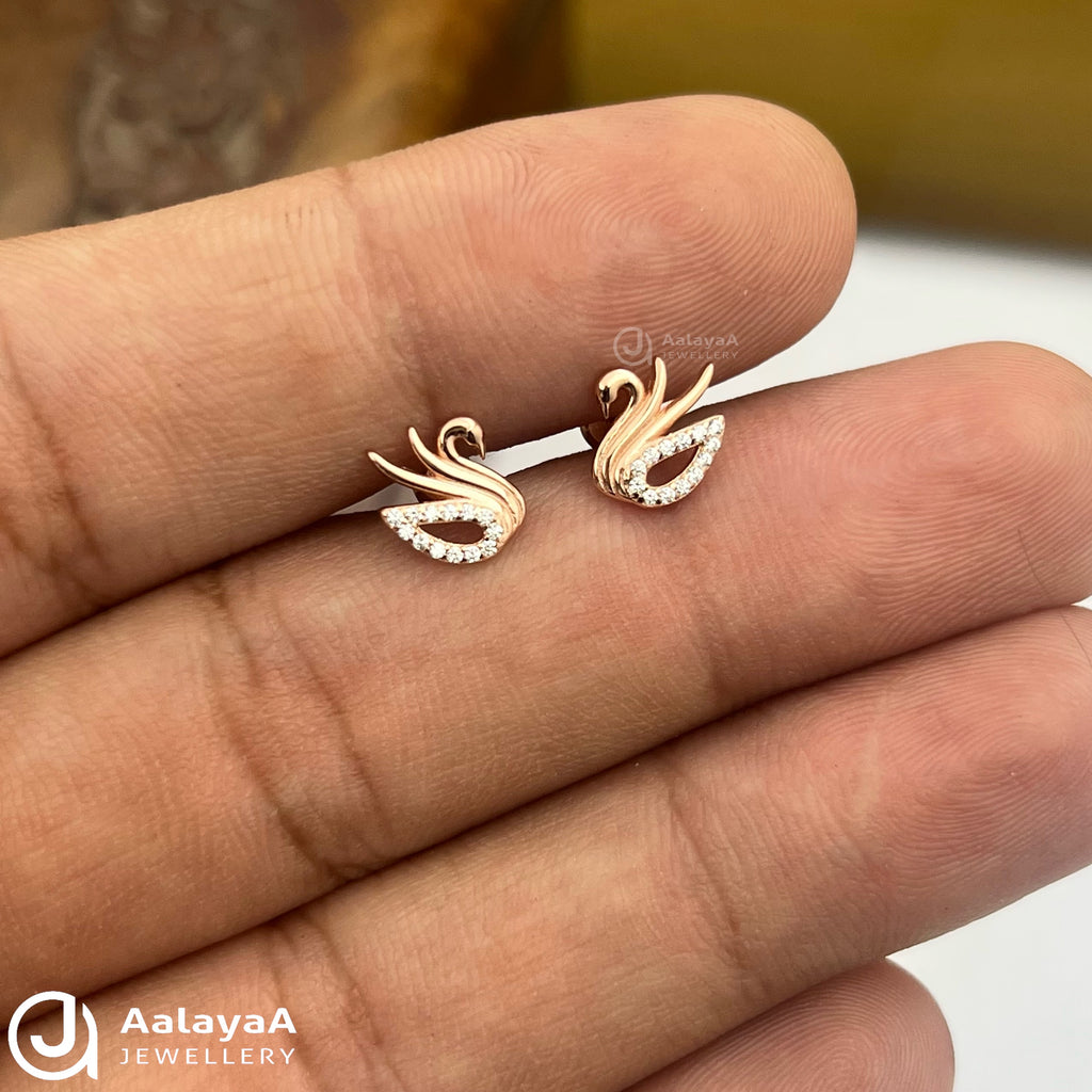 Silver RoseGold Swan SideStud