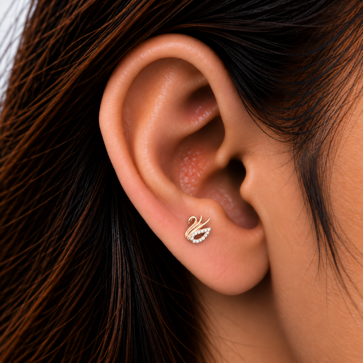 Silver RoseGold Swan SideStud