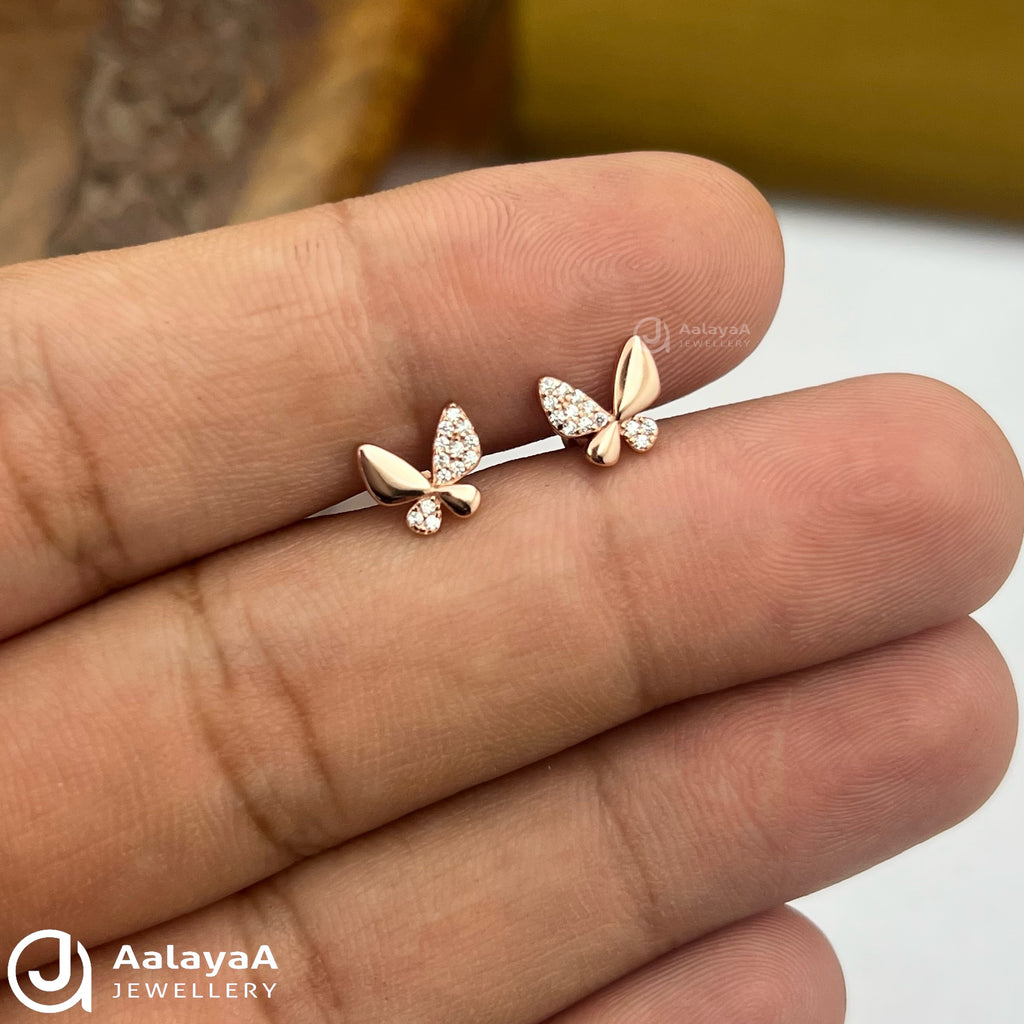 Silver Rosegold Half Butterfly Side Stud
