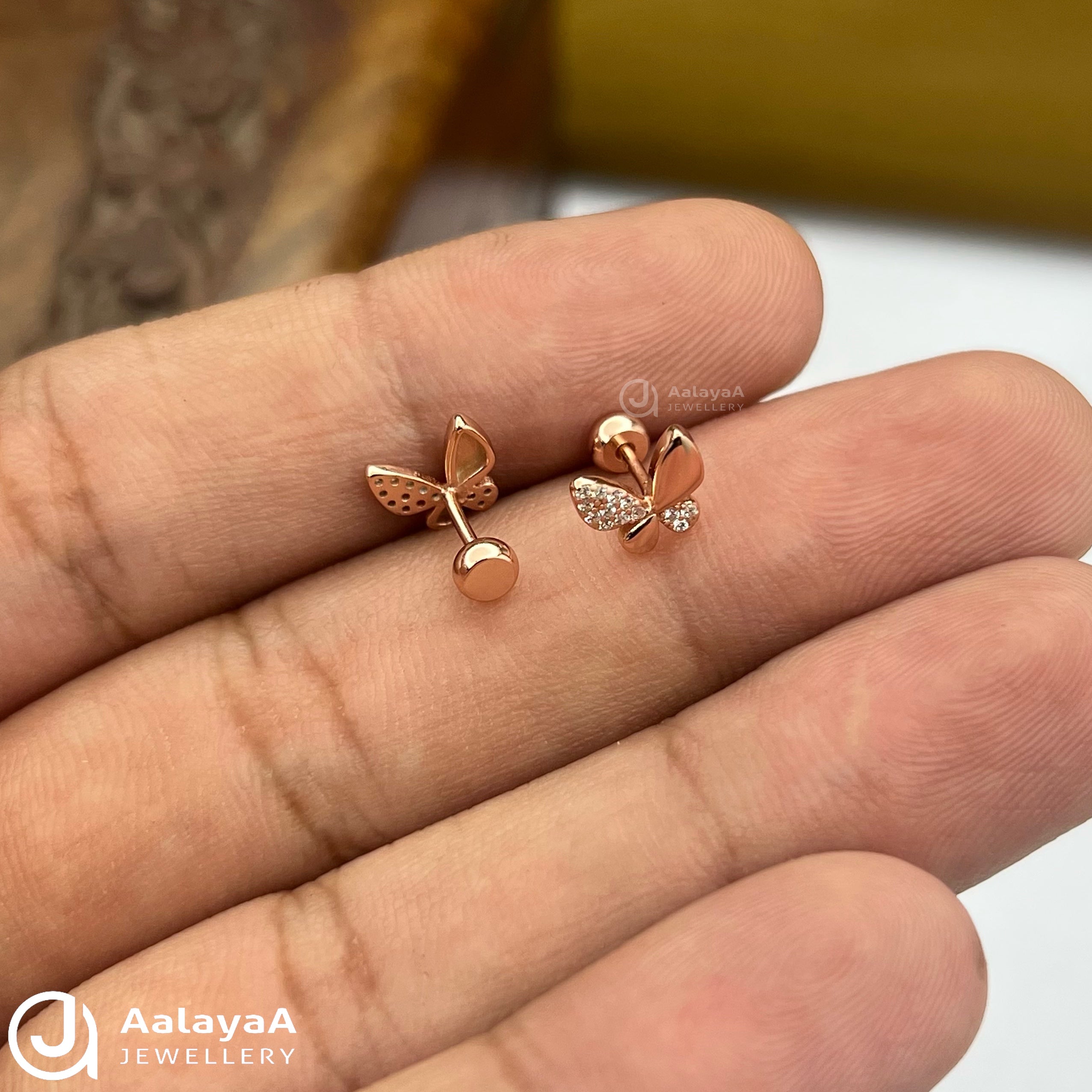 Silver Rosegold Half Butterfly Side Stud