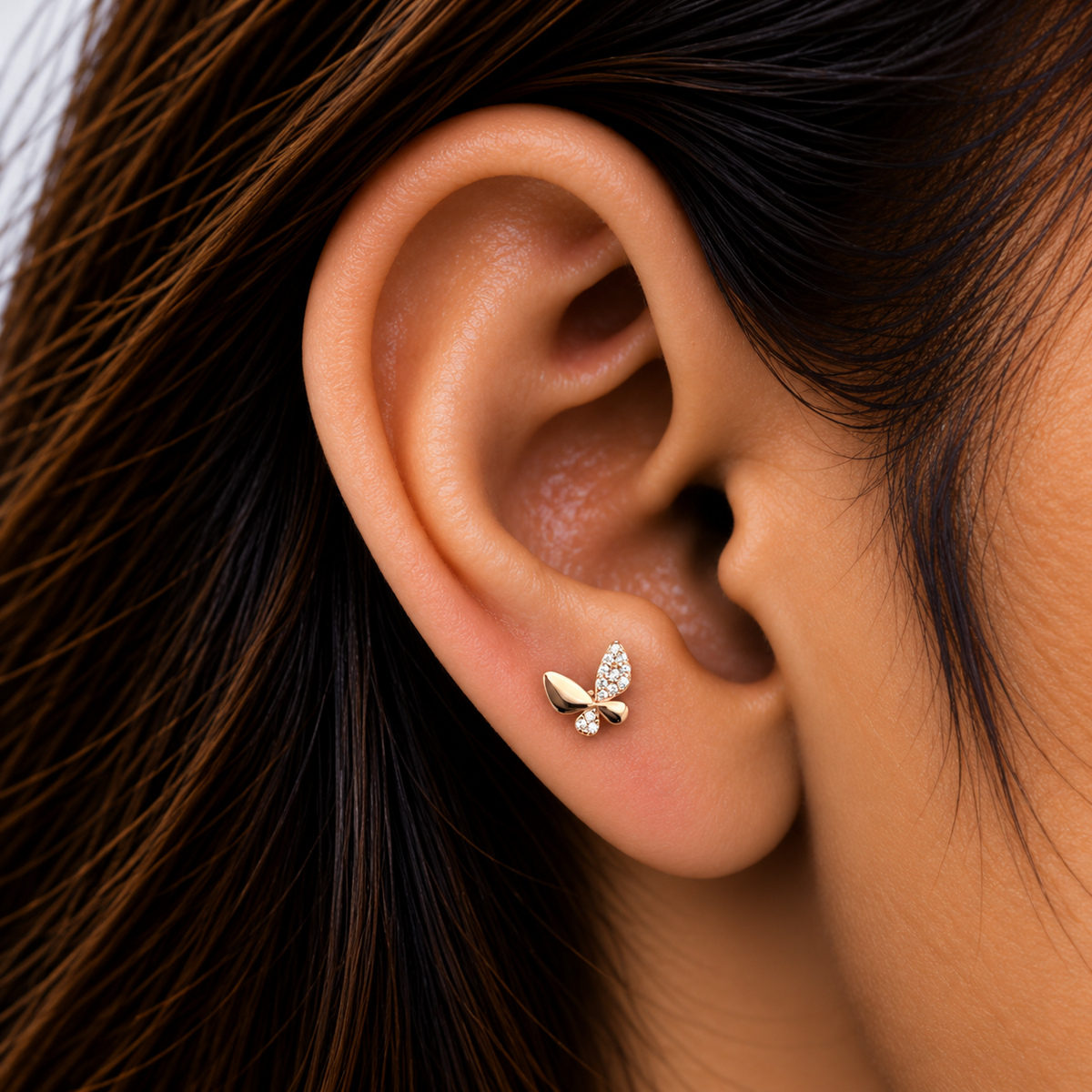Silver Rosegold Half Butterfly Side Stud