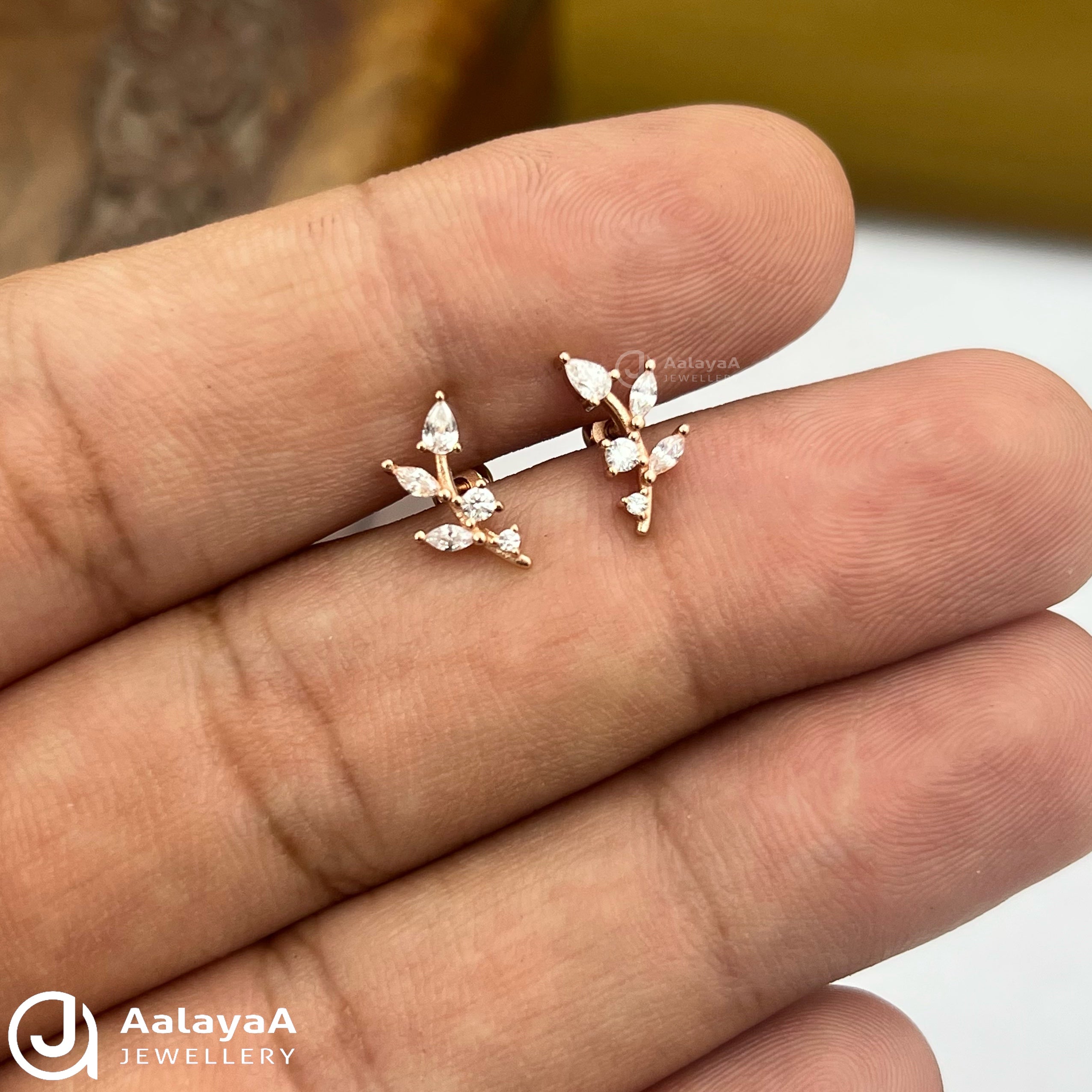 Silver RoseGold Willow Leaf Side Stud