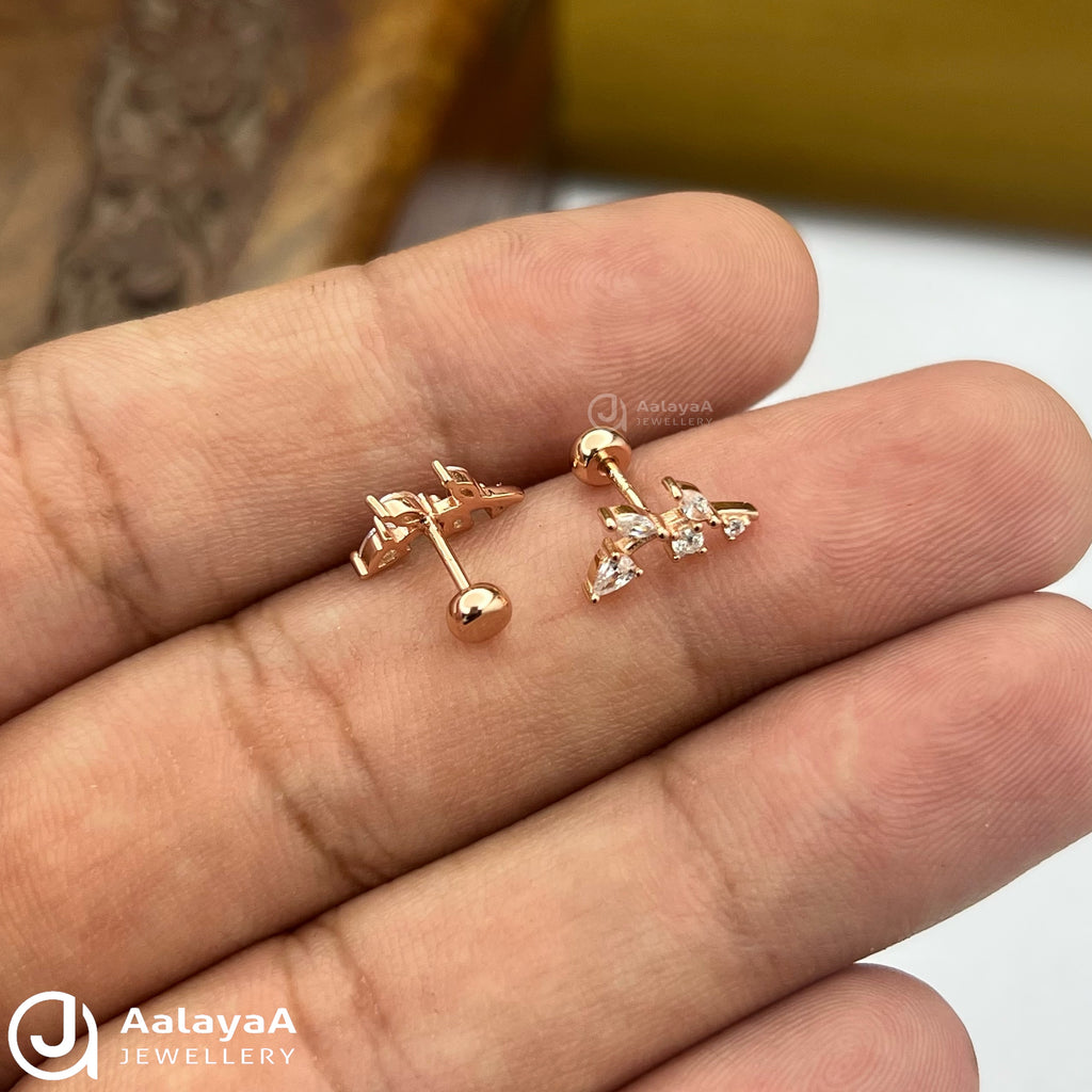 Silver RoseGold Willow Leaf Side Stud