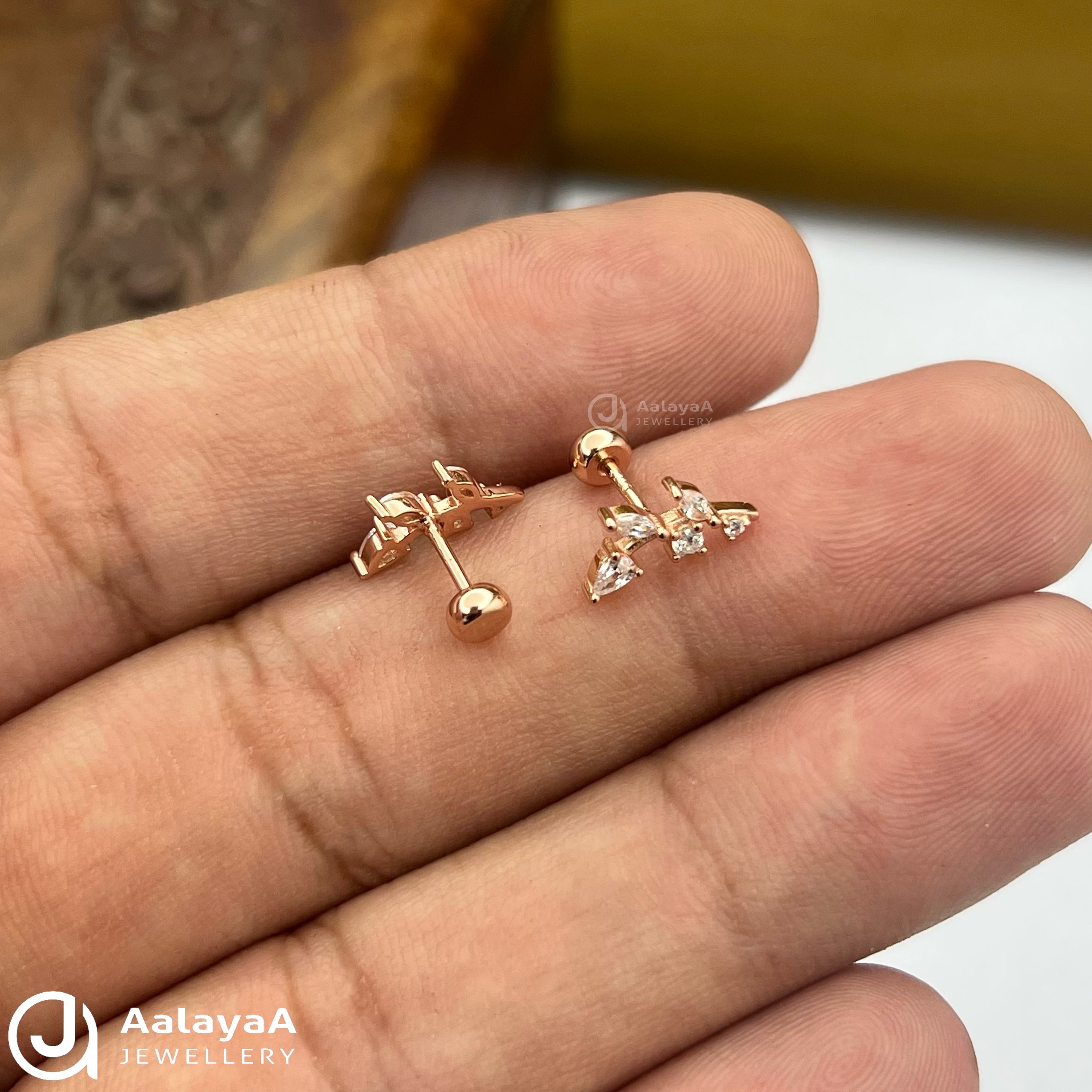 Silver RoseGold Willow Leaf Side Stud