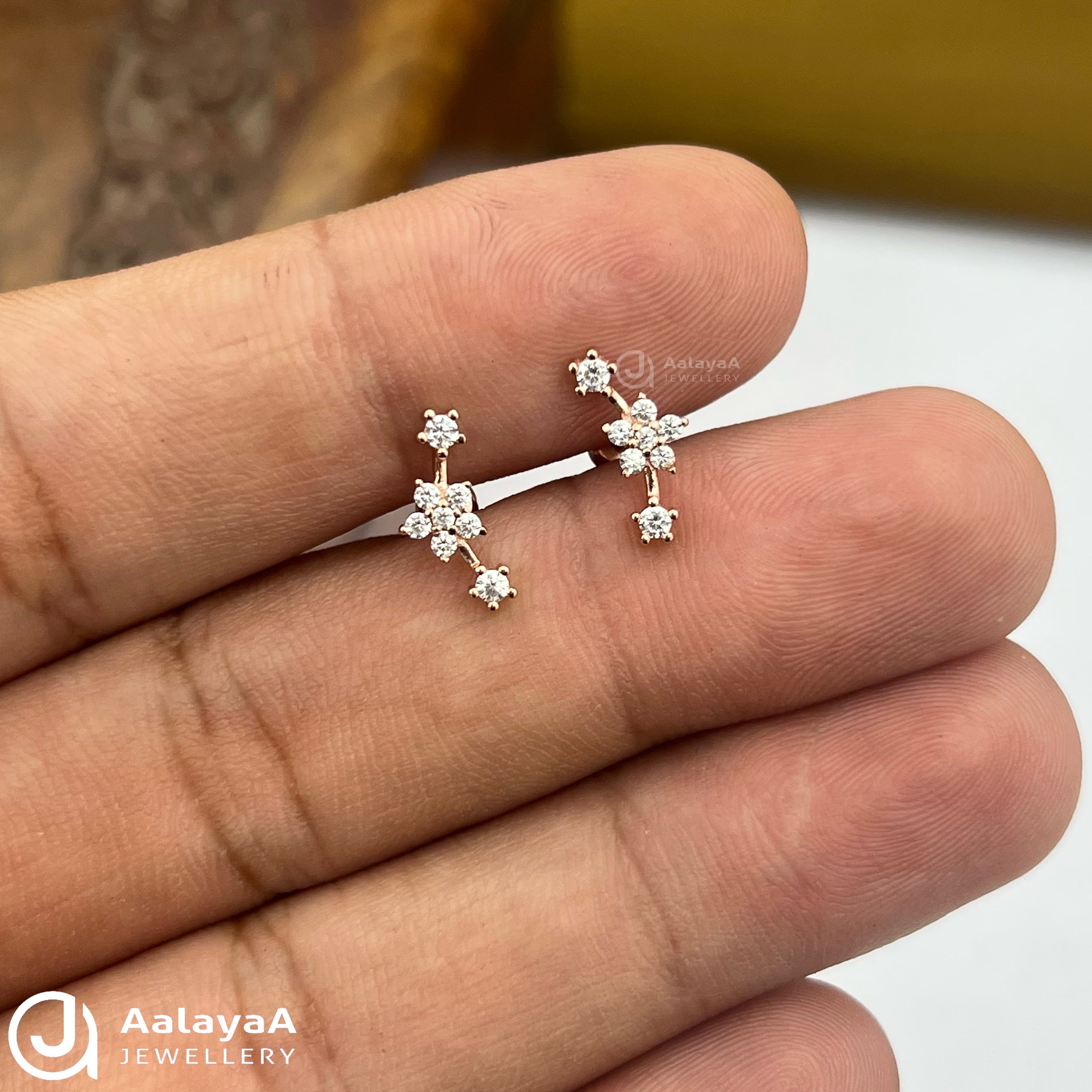 Silver RoseGold Floral Cluster Stud Stud
