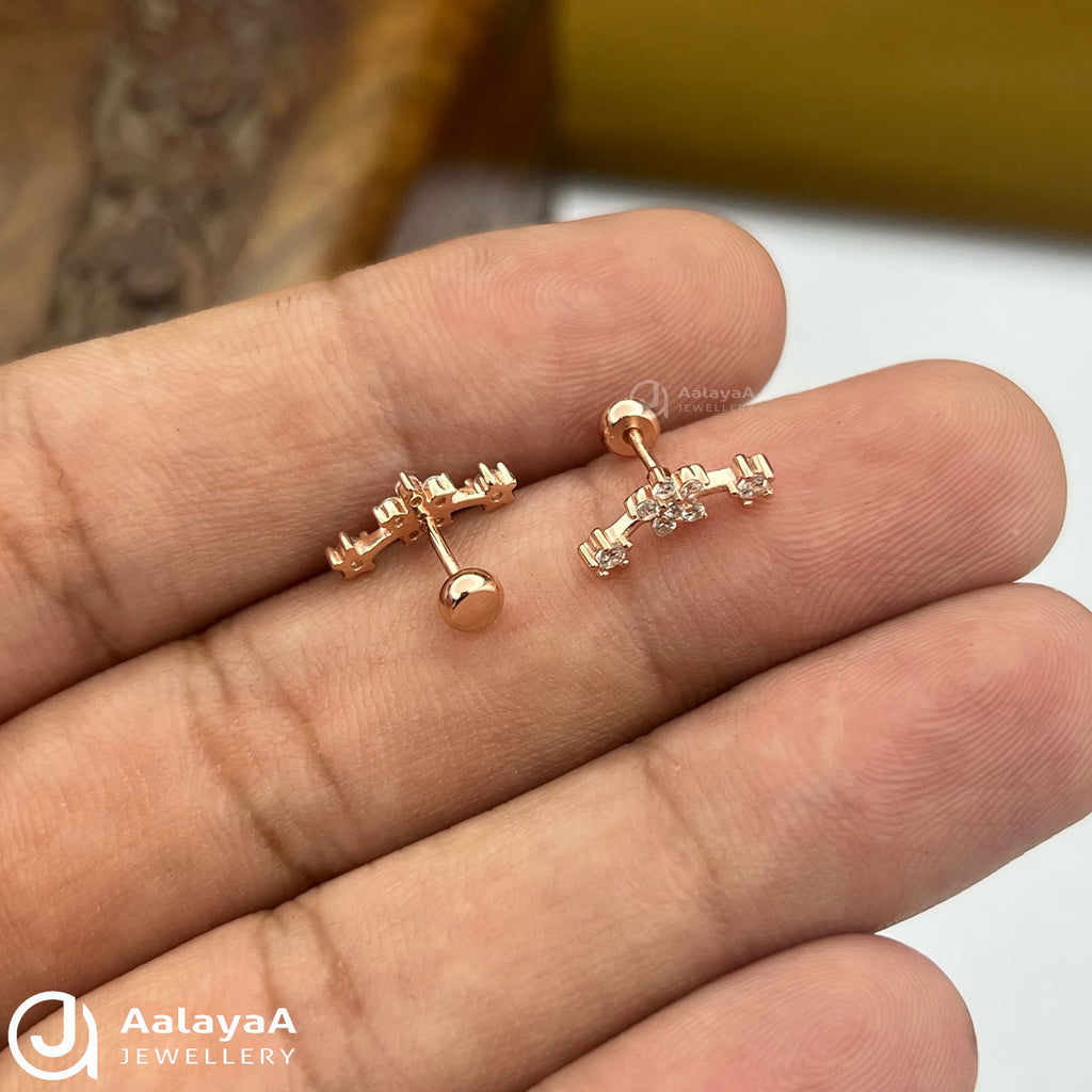 Silver RoseGold Floral Cluster Stud Stud