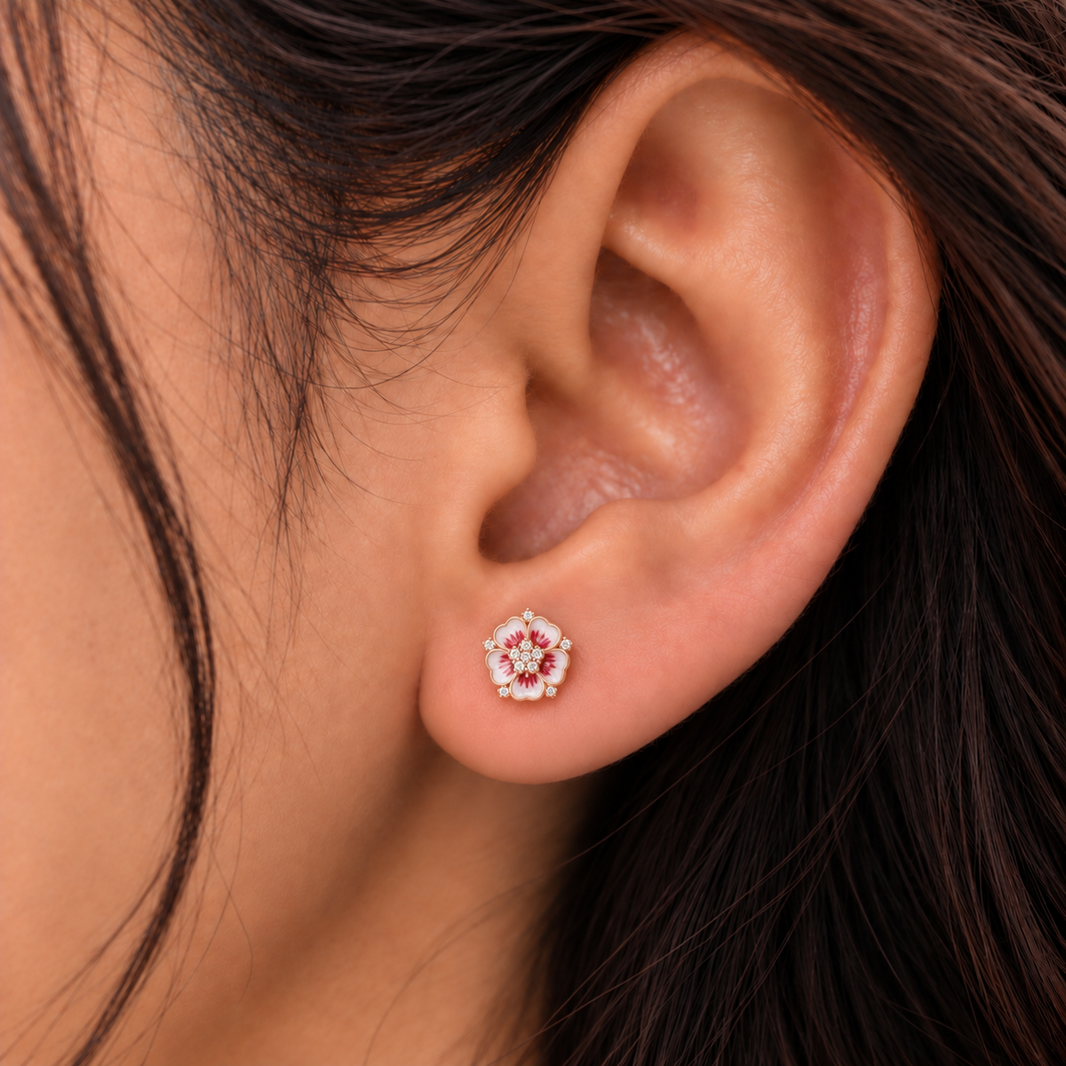 Silver RoseGold Rosy Petal Sparkle Earings
