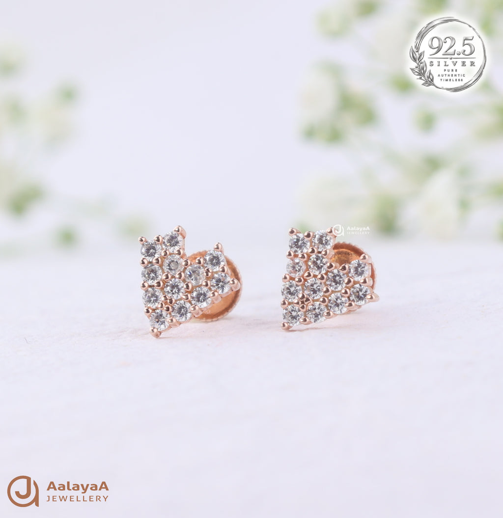 Silver RoseGold Diamond Dew Earrings