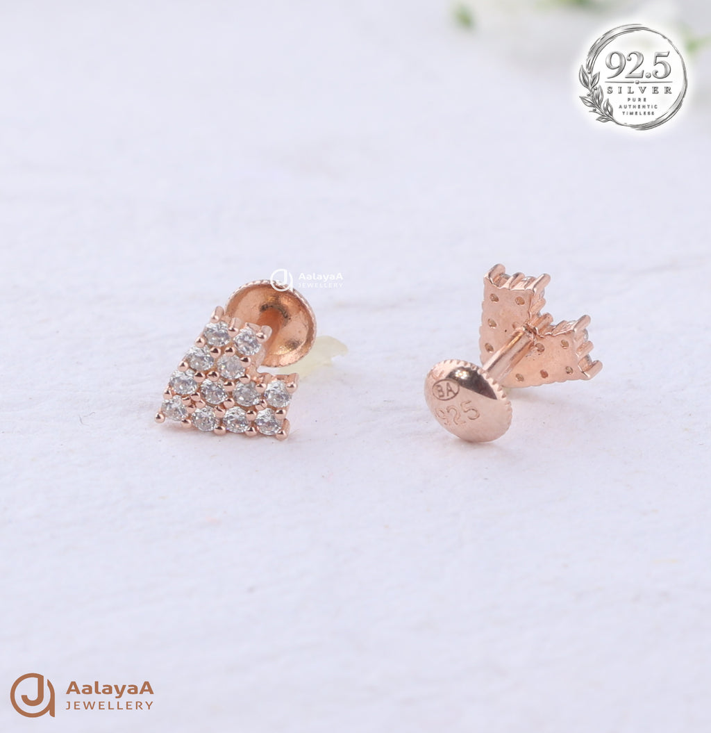 Silver RoseGold Diamond Dew Earrings
