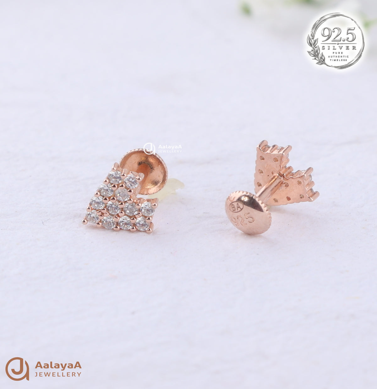 Silver RoseGold Diamond Dew Earrings