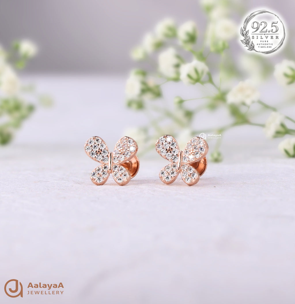 Silver Rosegold Crystal Flutter Earrings