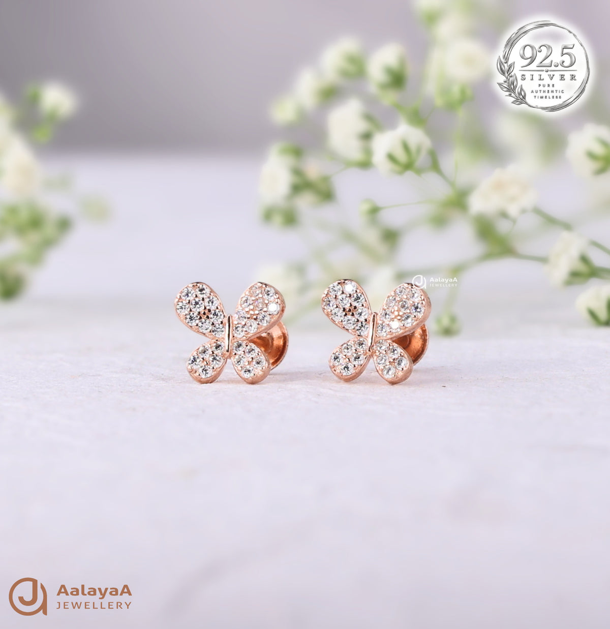Silver Rosegold Crystal Flutter Earrings
