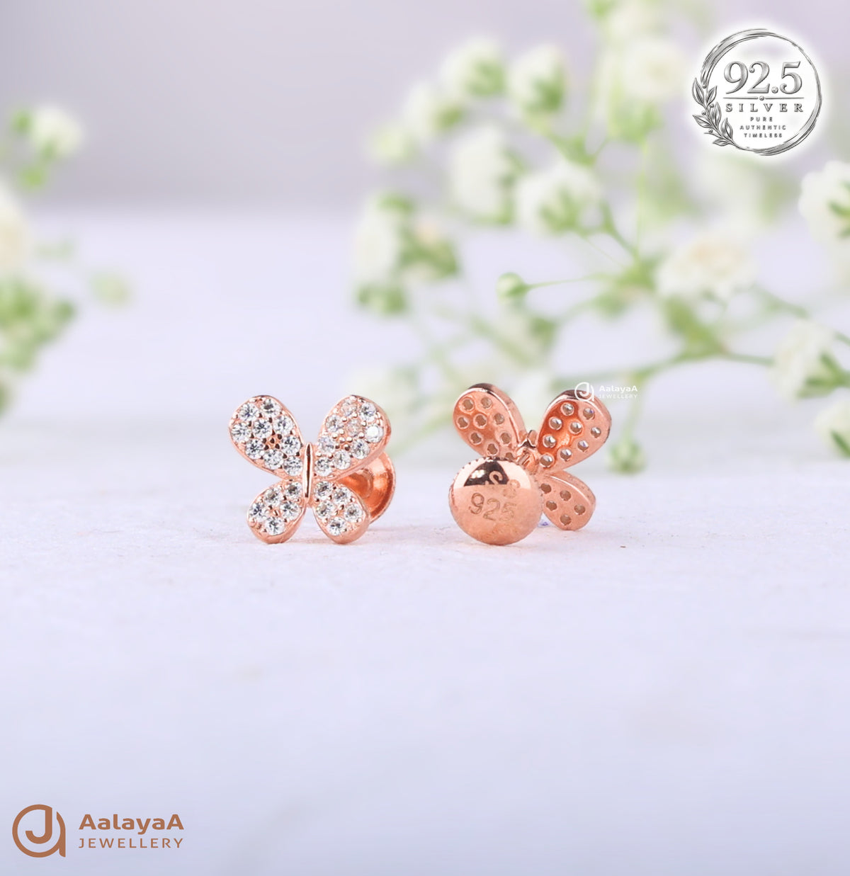 Silver Rosegold Crystal Flutter Earrings