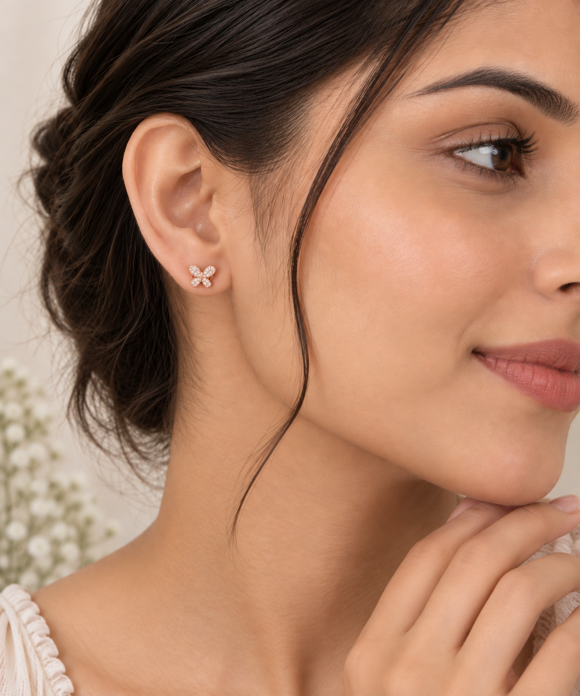 Silver Rosegold Crystal Flutter Earrings