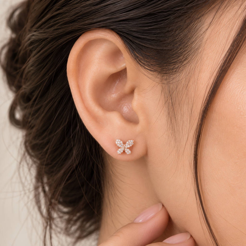 Silver Rosegold Crystal Flutter Earrings
