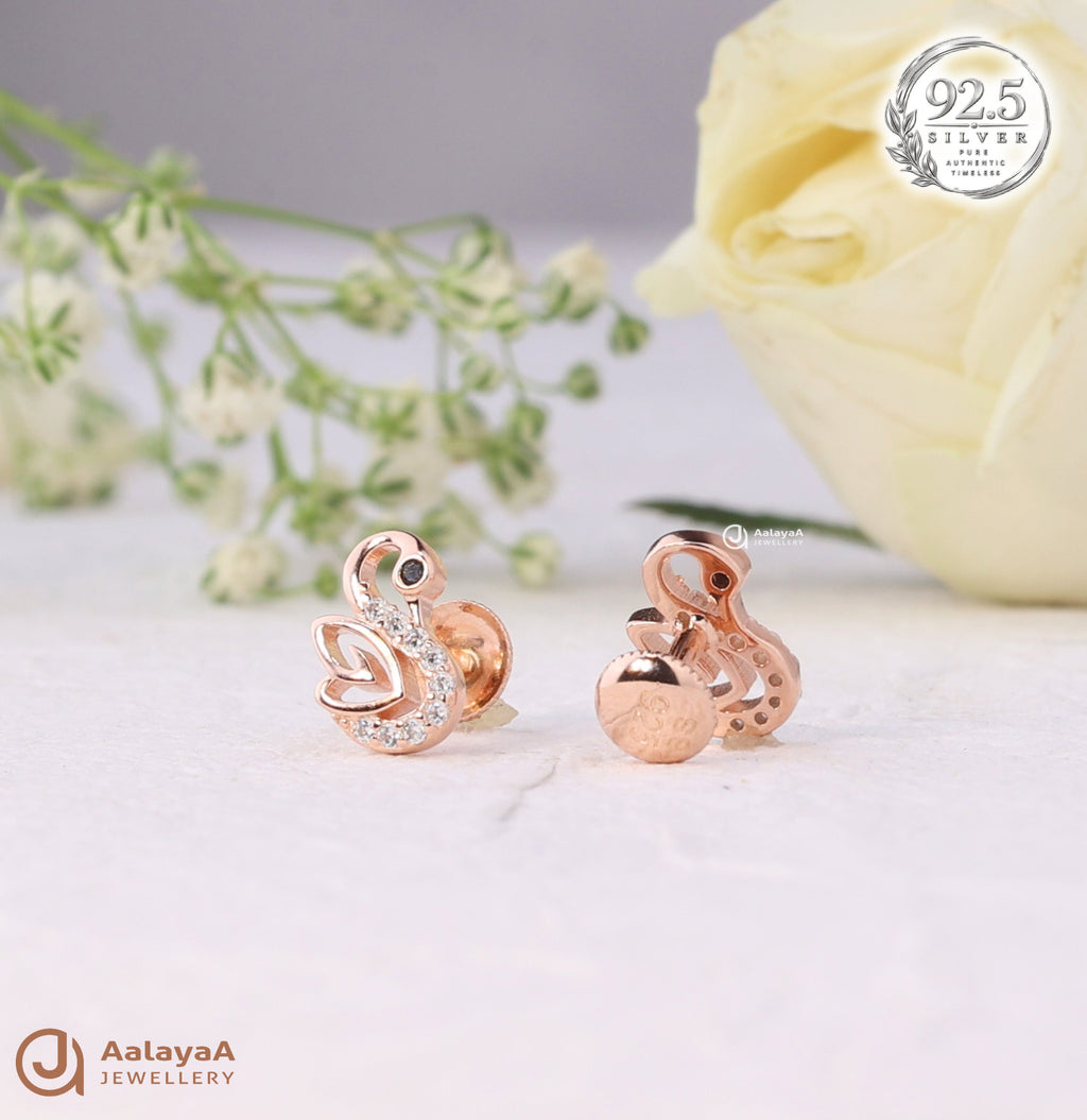 Silver Rosegold Elegant Swan Earrings