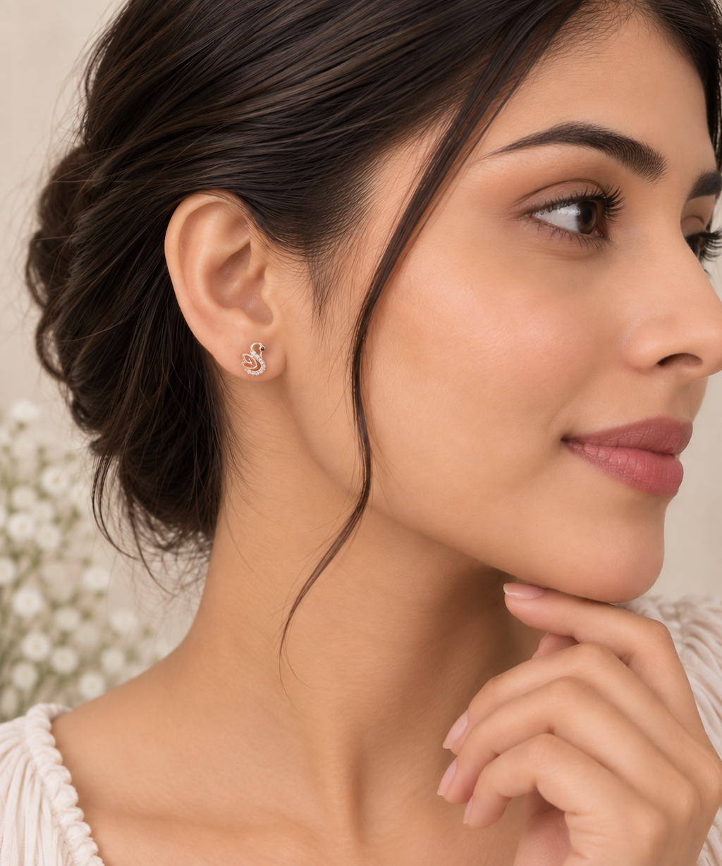 Silver Rosegold Elegant Swan Earrings