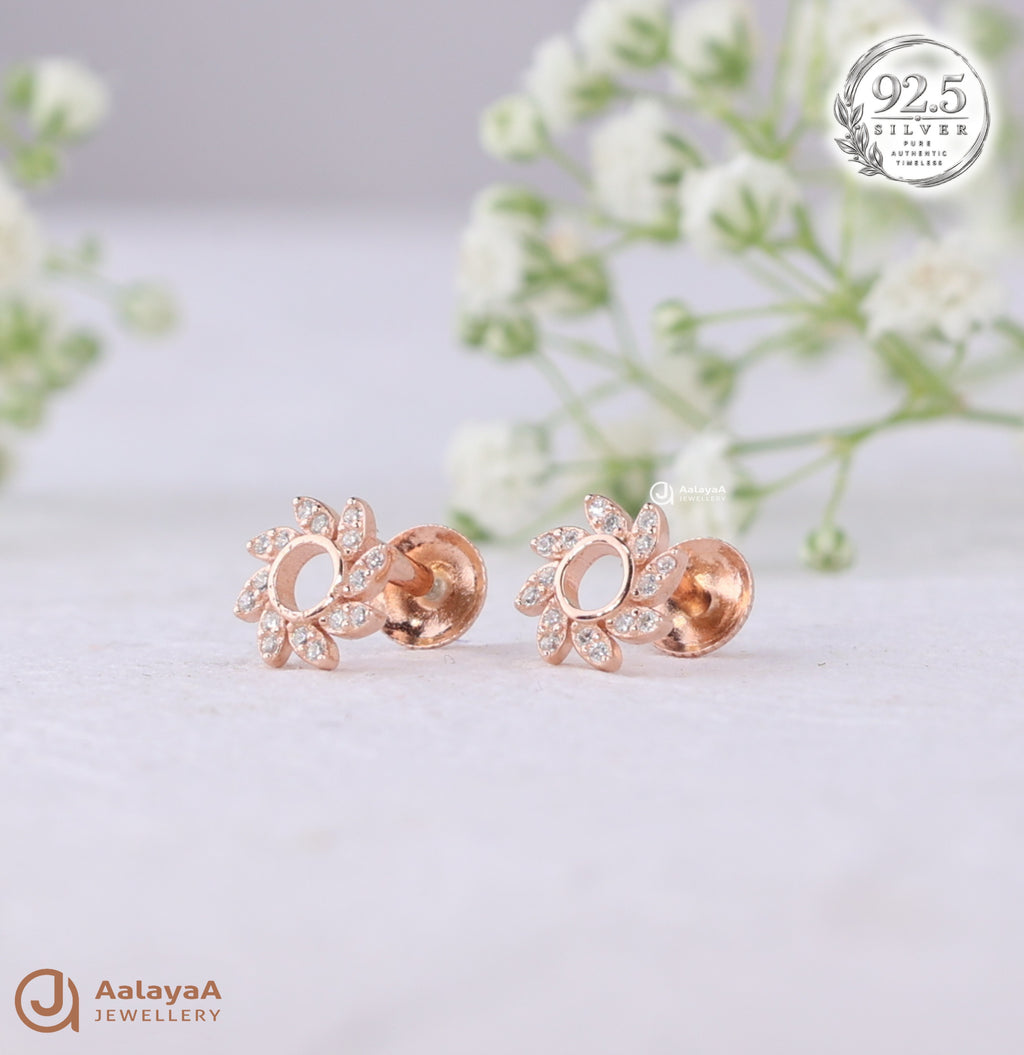 Silver RoseGold Daisy Shimmer Earrings