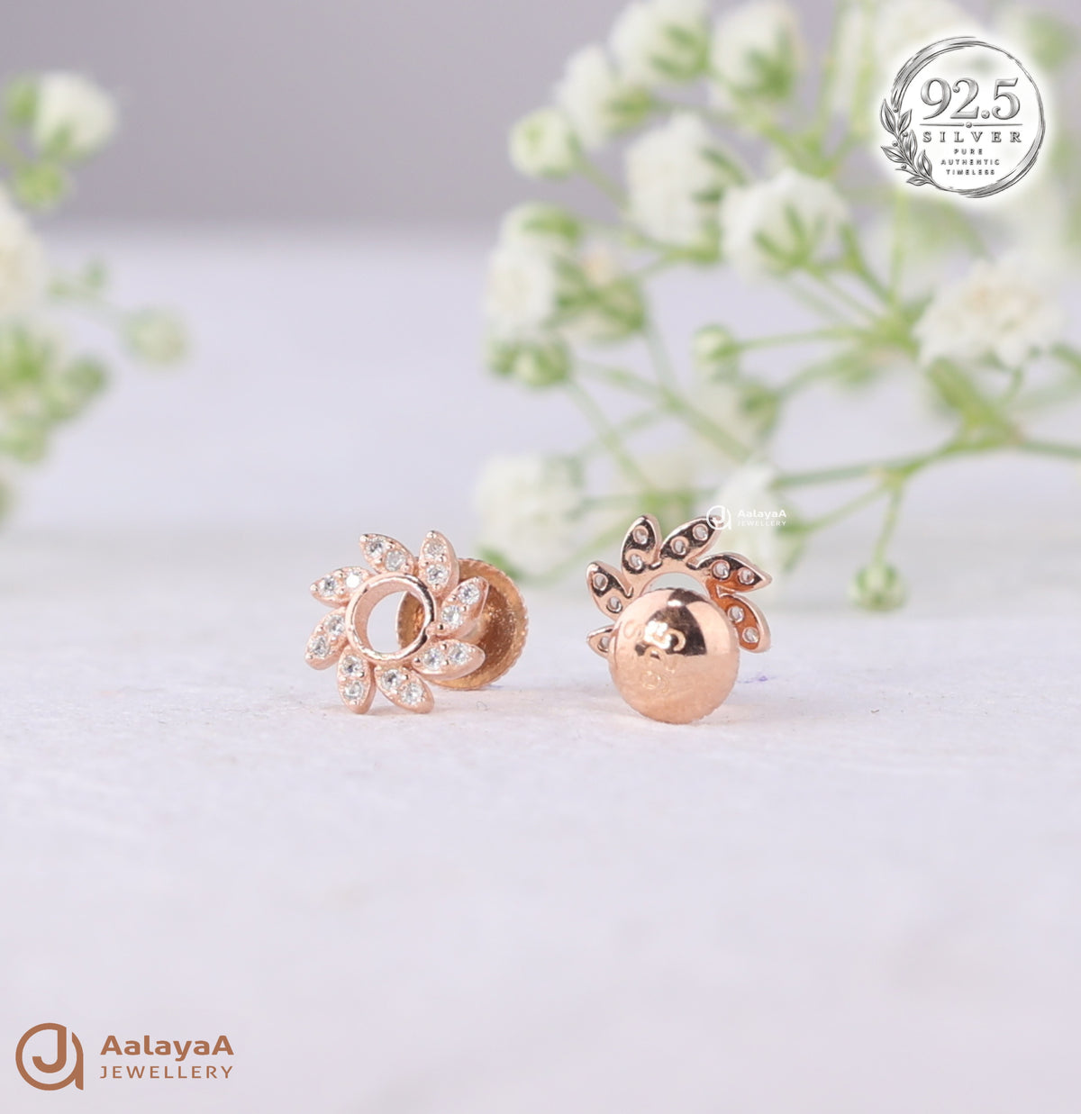 Silver RoseGold Daisy Shimmer Earrings