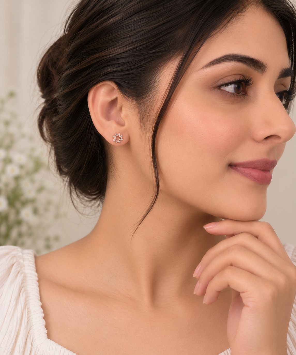 Silver RoseGold Daisy Shimmer Earrings