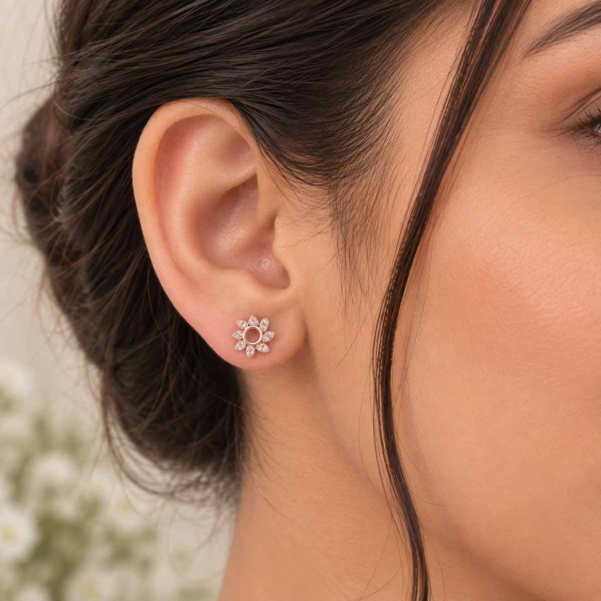 Silver RoseGold Daisy Shimmer Earrings