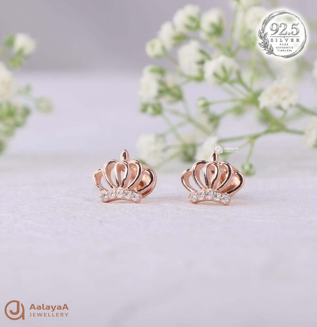 Silver Rosegold Royal Crown Earrings