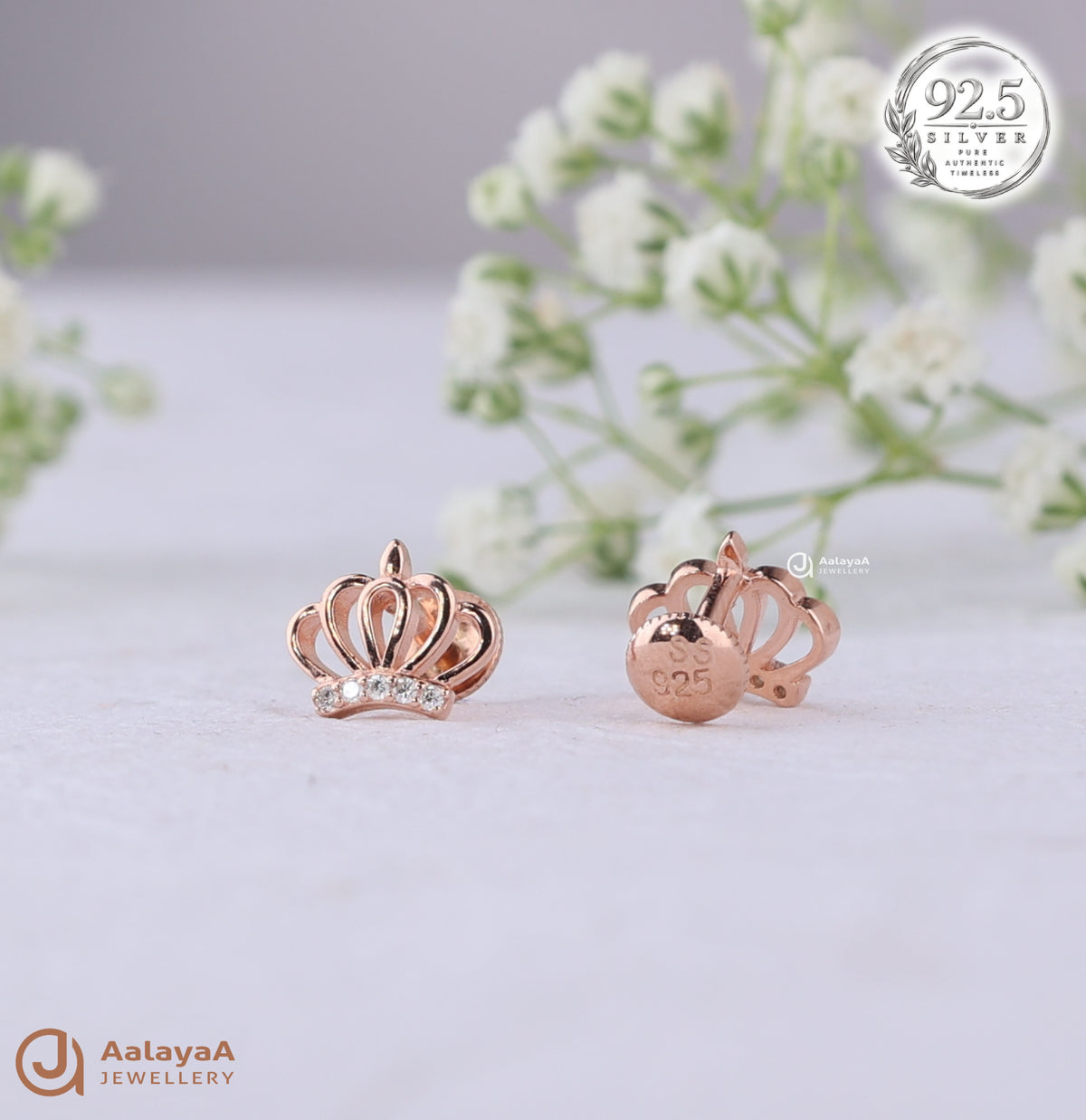 Silver Rosegold Royal Crown Earrings