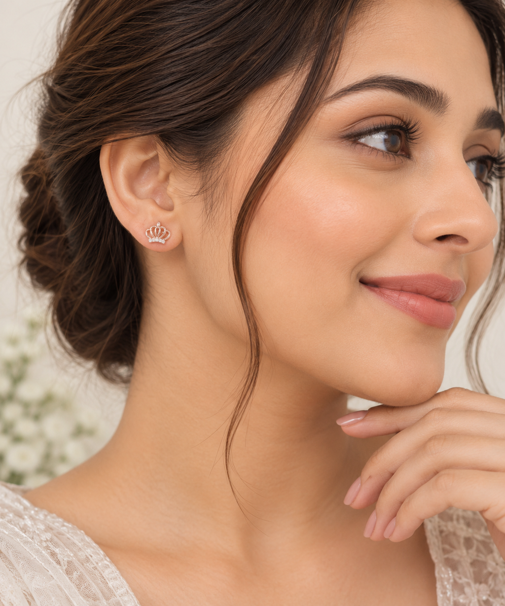 Silver Rosegold Royal Crown Earrings
