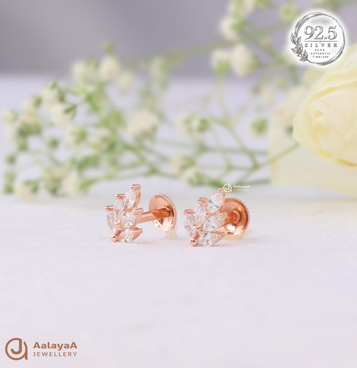 Silver Rosegold Leaf Sparkle Earrings
