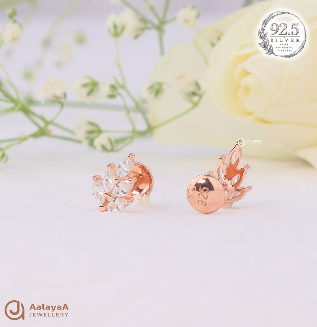 Silver Rosegold Leaf Sparkle Earrings