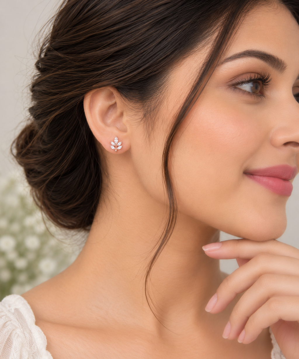 Silver Rosegold Leaf Sparkle Earrings