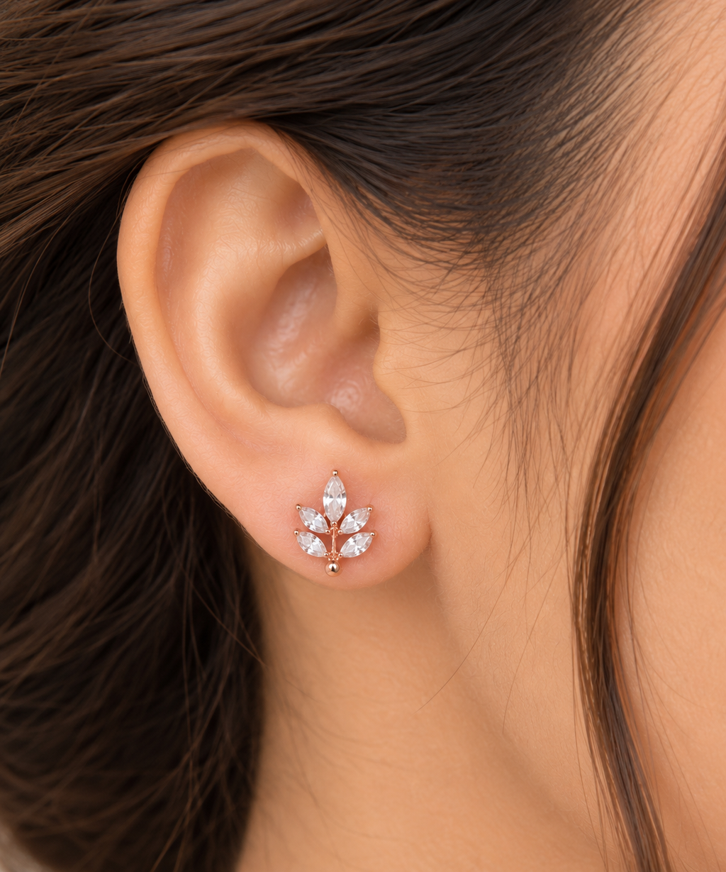 Silver Rosegold Leaf Sparkle Earrings