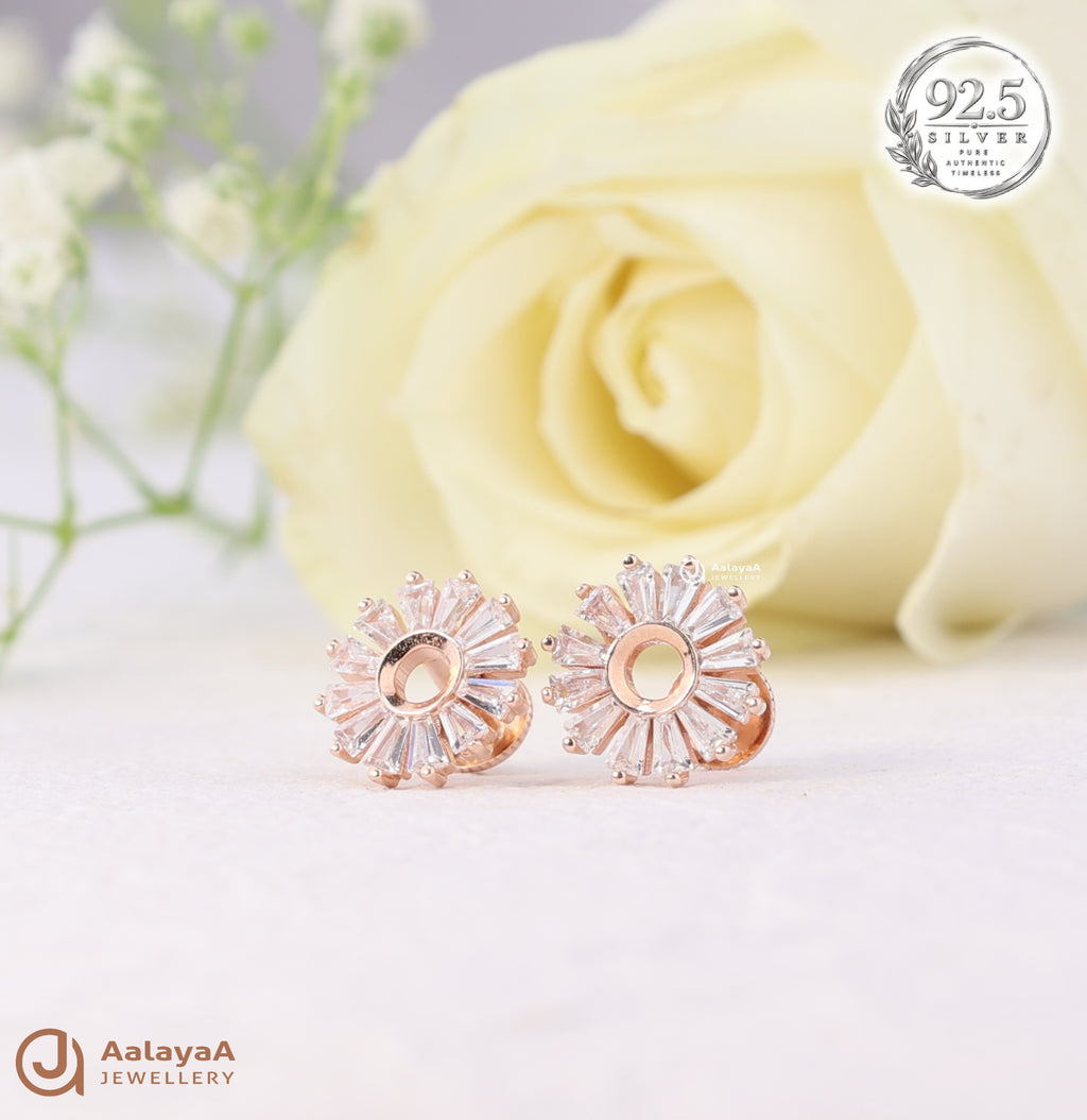 Silver Rosegold Crystal Sunburst Earrings
