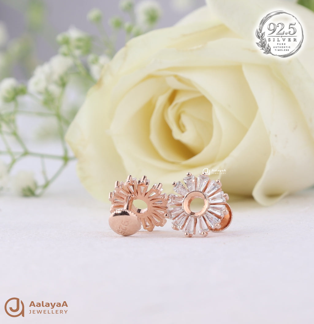 Silver Rosegold Crystal Sunburst Earrings