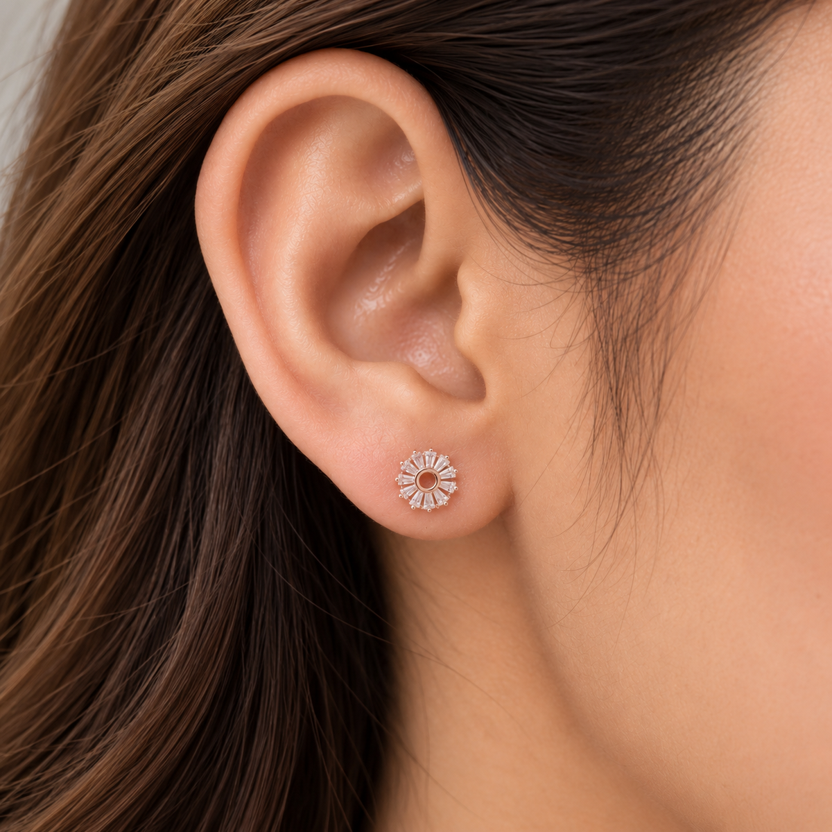 Silver Rosegold Crystal Sunburst Earrings