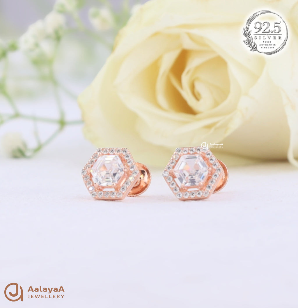 Silver Rosegold HexaGlow Earrings
