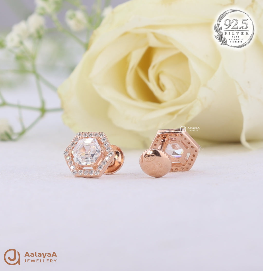 Silver Rosegold HexaGlow Earrings