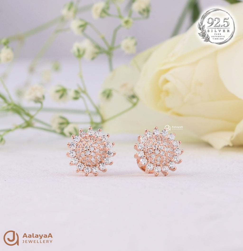 Silver Rosegold Sunburst Spark Earrings