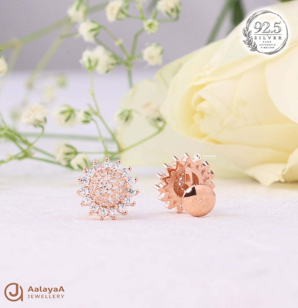 Silver Rosegold Sunburst Spark Earrings