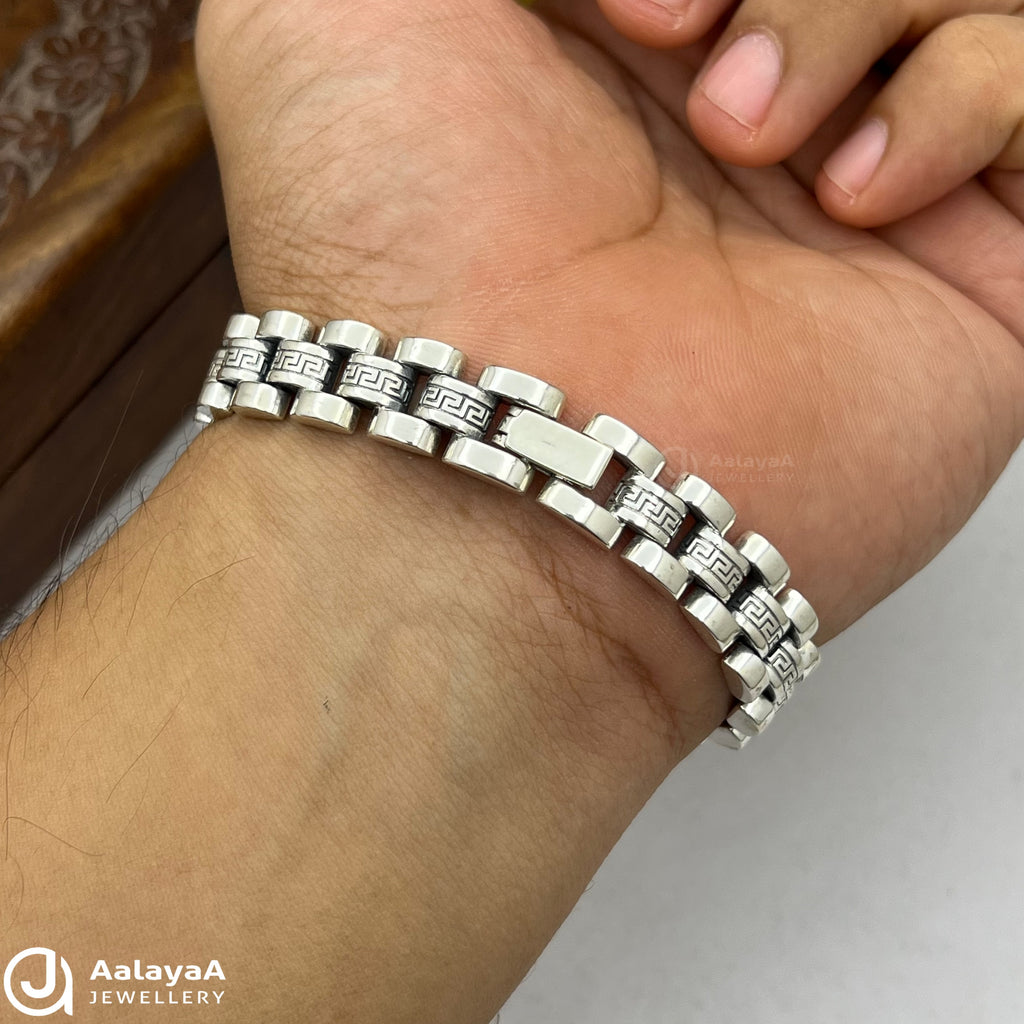 Silver Antique Golden Crown Lion Bracelet