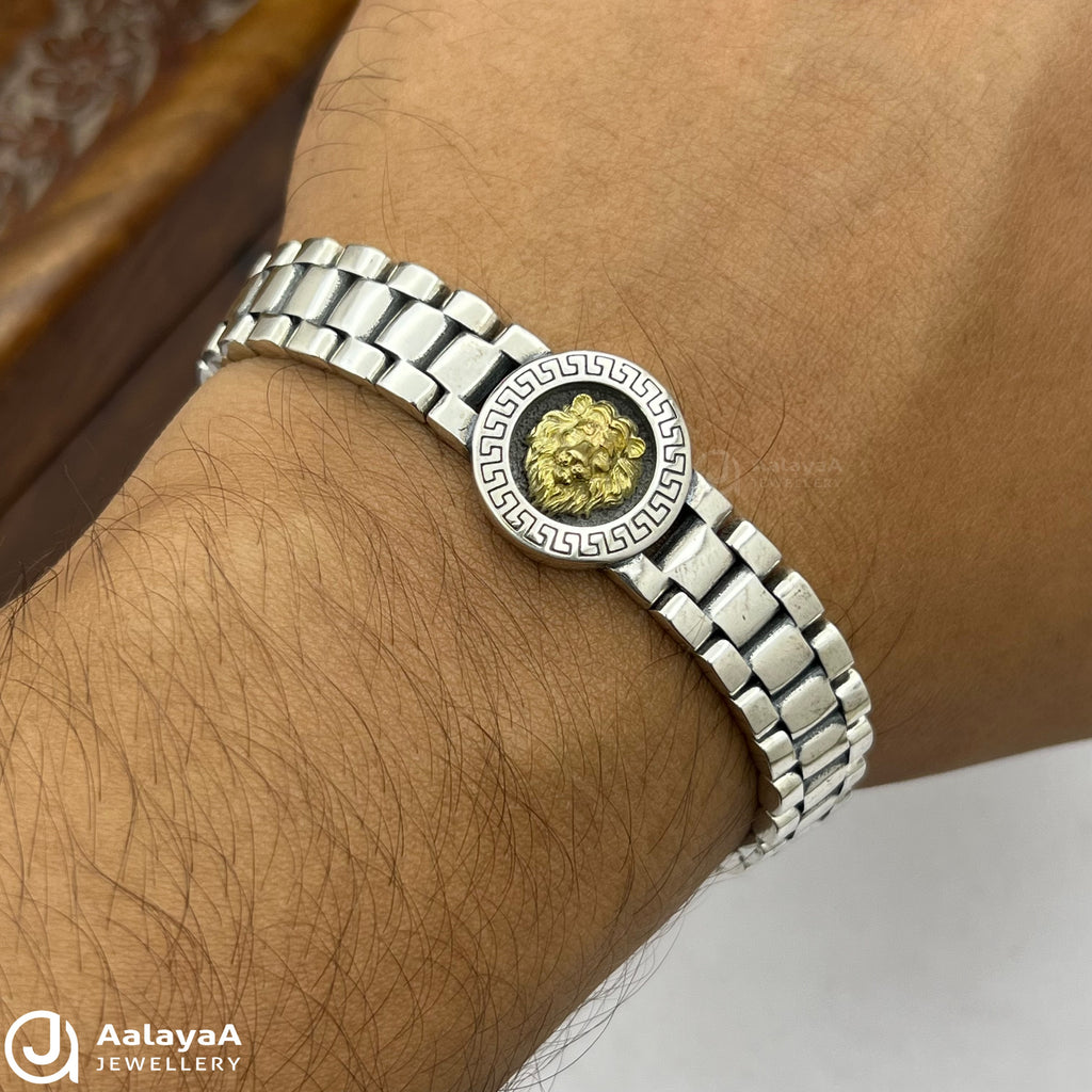 Silver Antique Majestic Lion Bracelet