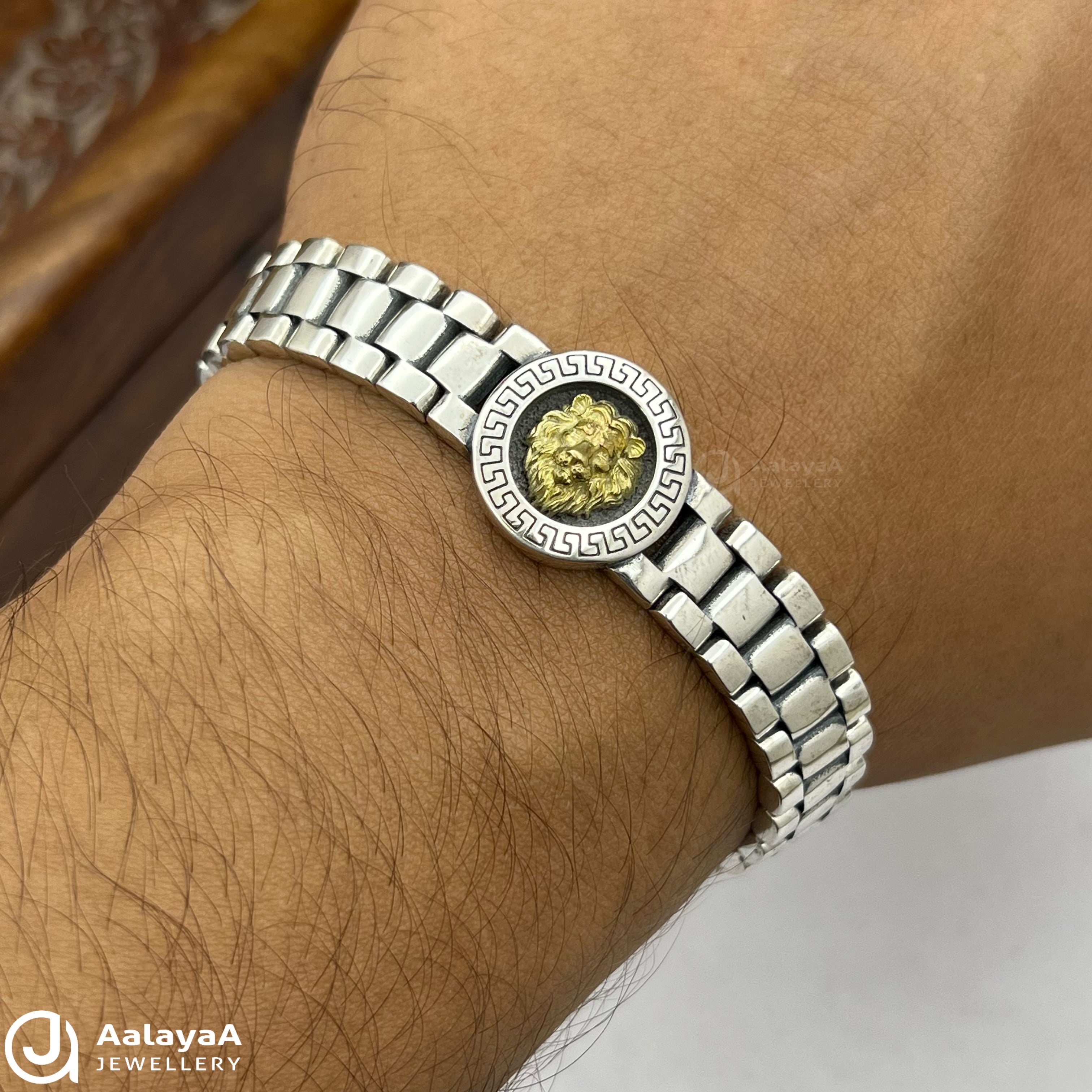 Silver Antique Majestic Lion Bracelet