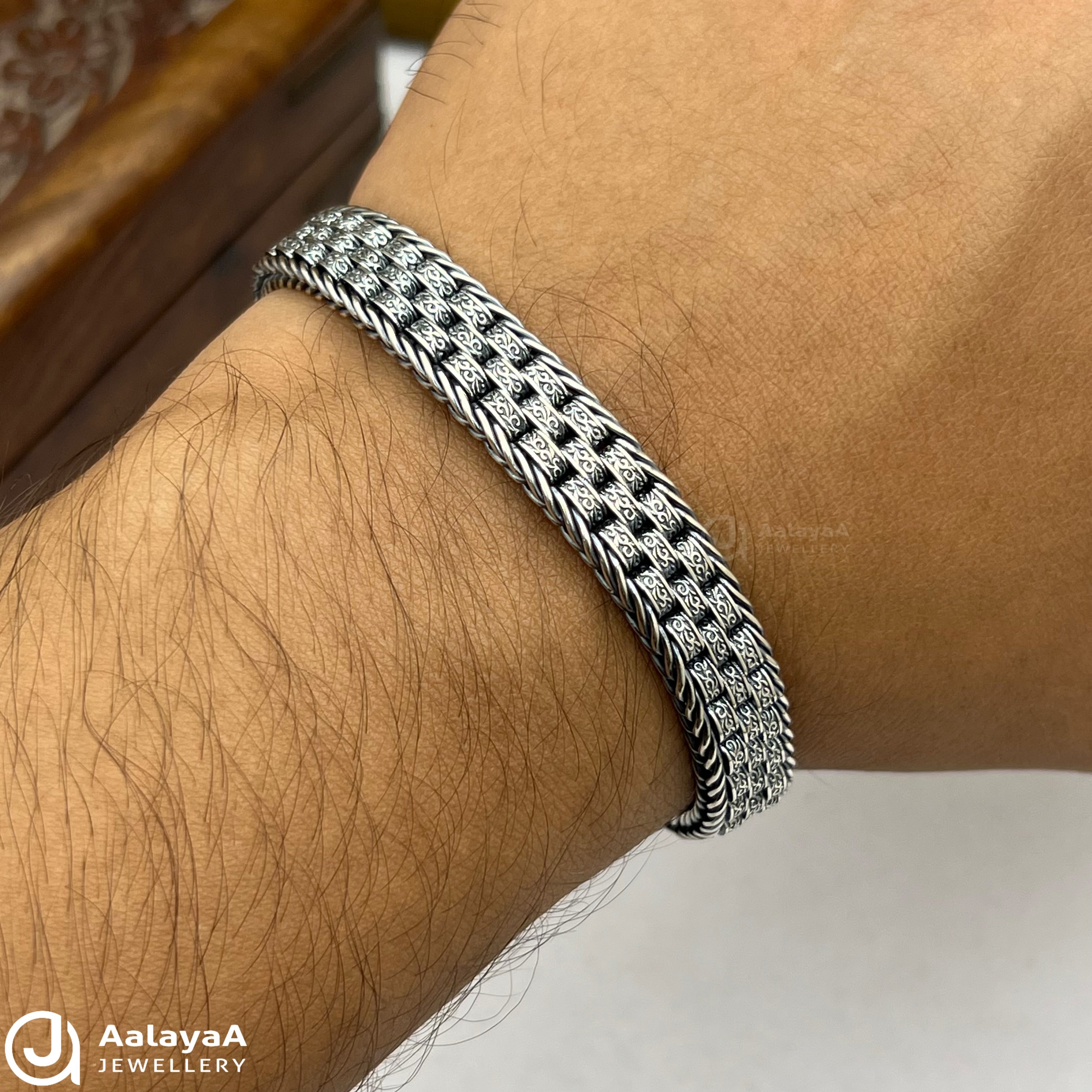 Oxidised Silver Bali Box Link Bracelet