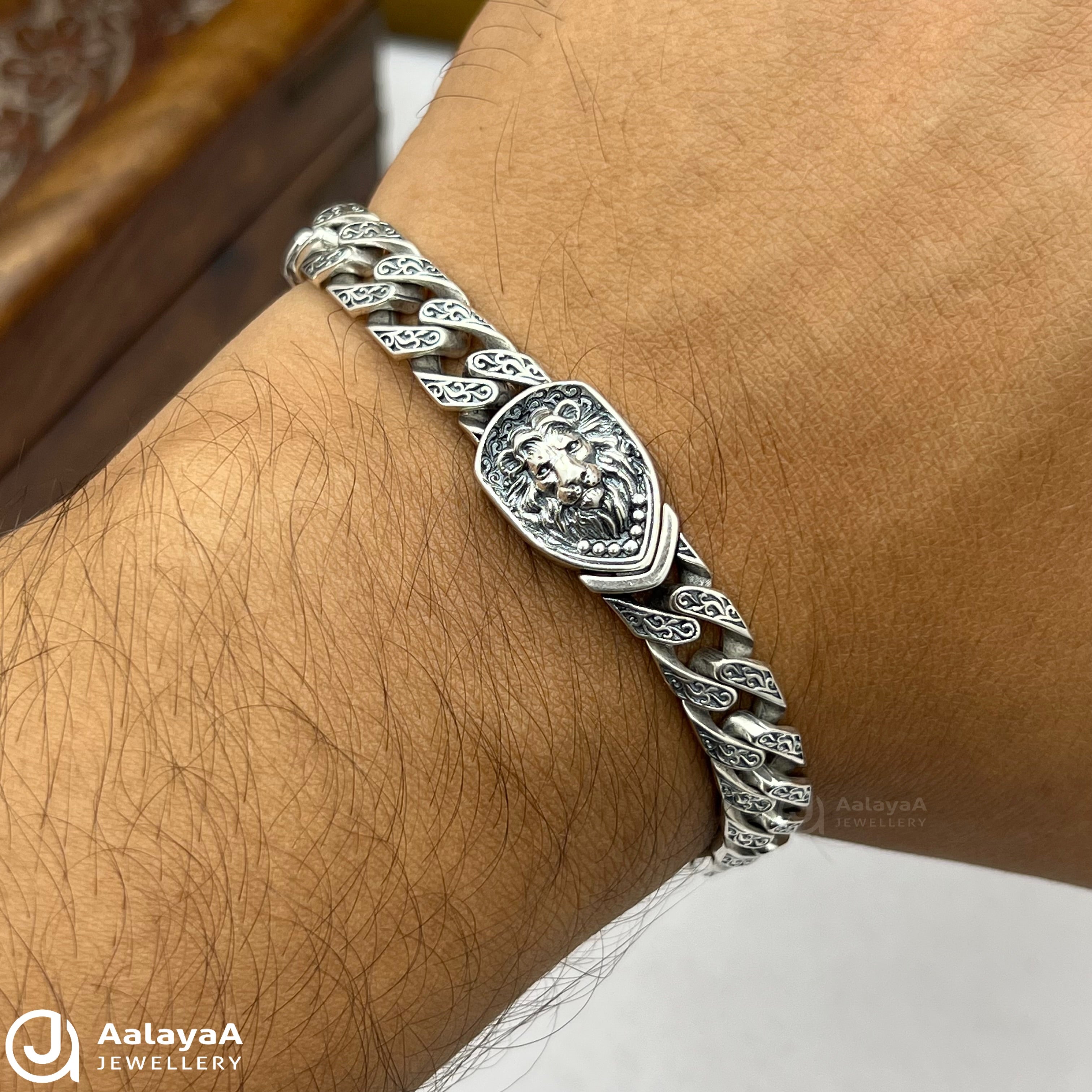 Oxidised Silver Vintage Lion Bracelet