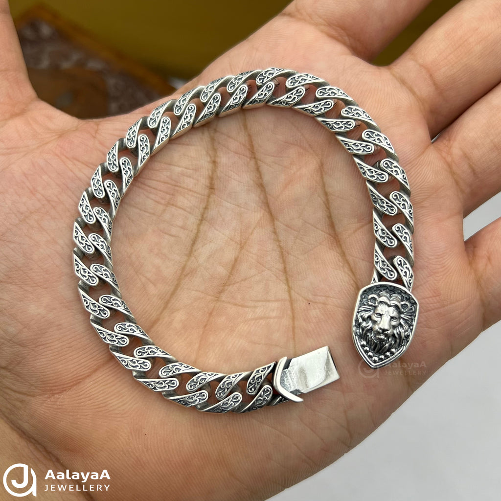Oxidised Silver Vintage Lion Bracelet