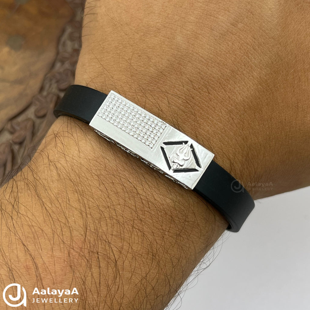 Silver Mahadev Trishul Silicone Bracelet