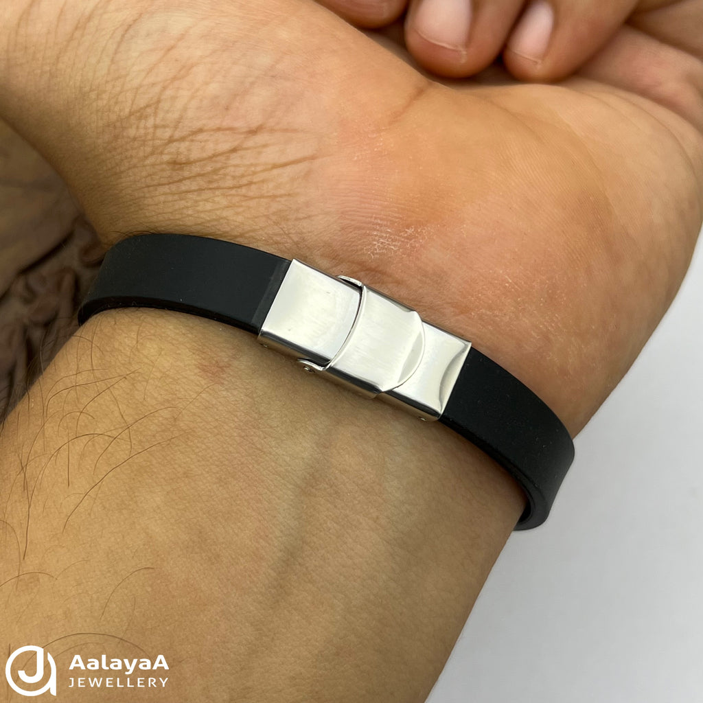 Silver Mahadev Trishul Silicone Bracelet