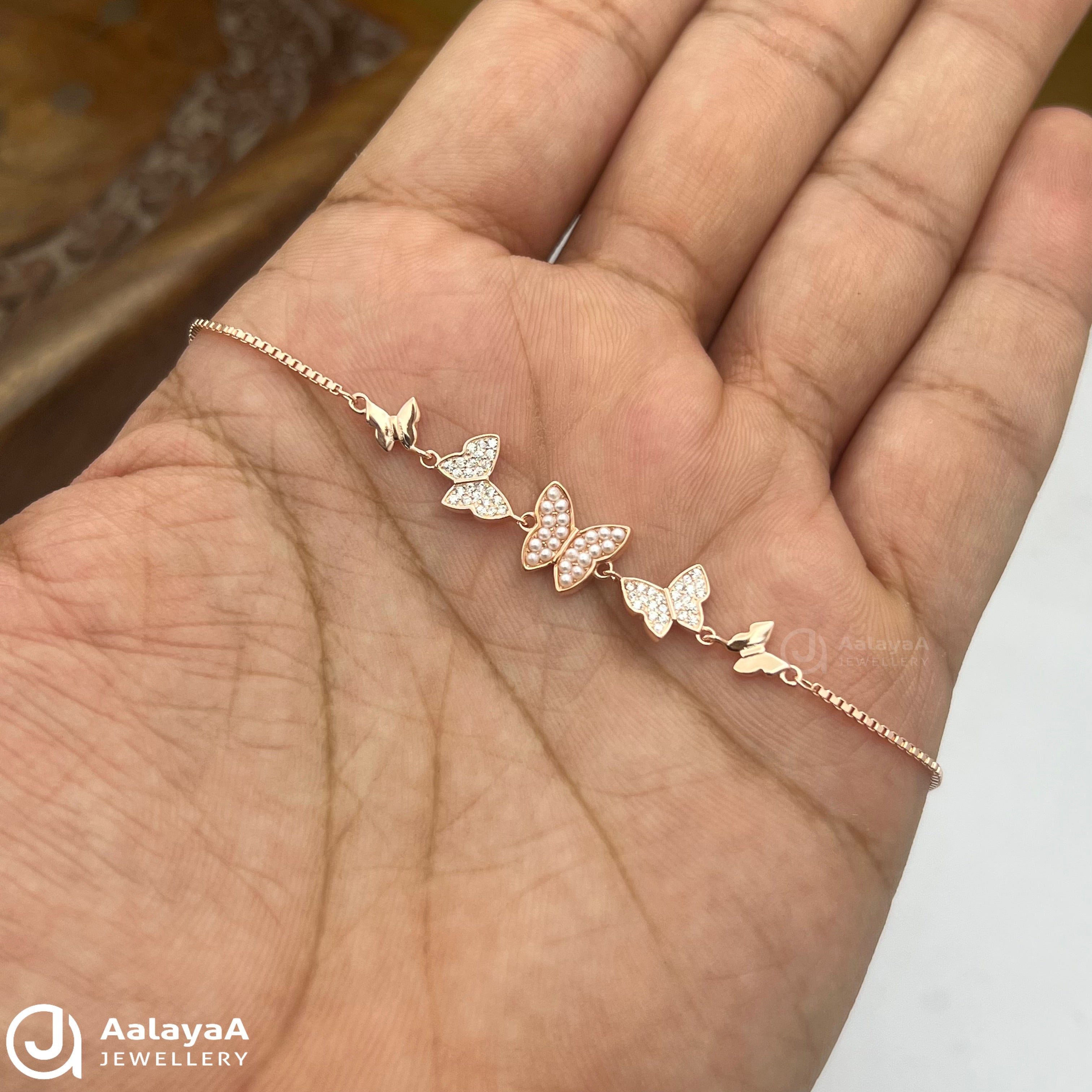 Silver Rose Gold LoveNest Butterflies Bracelet