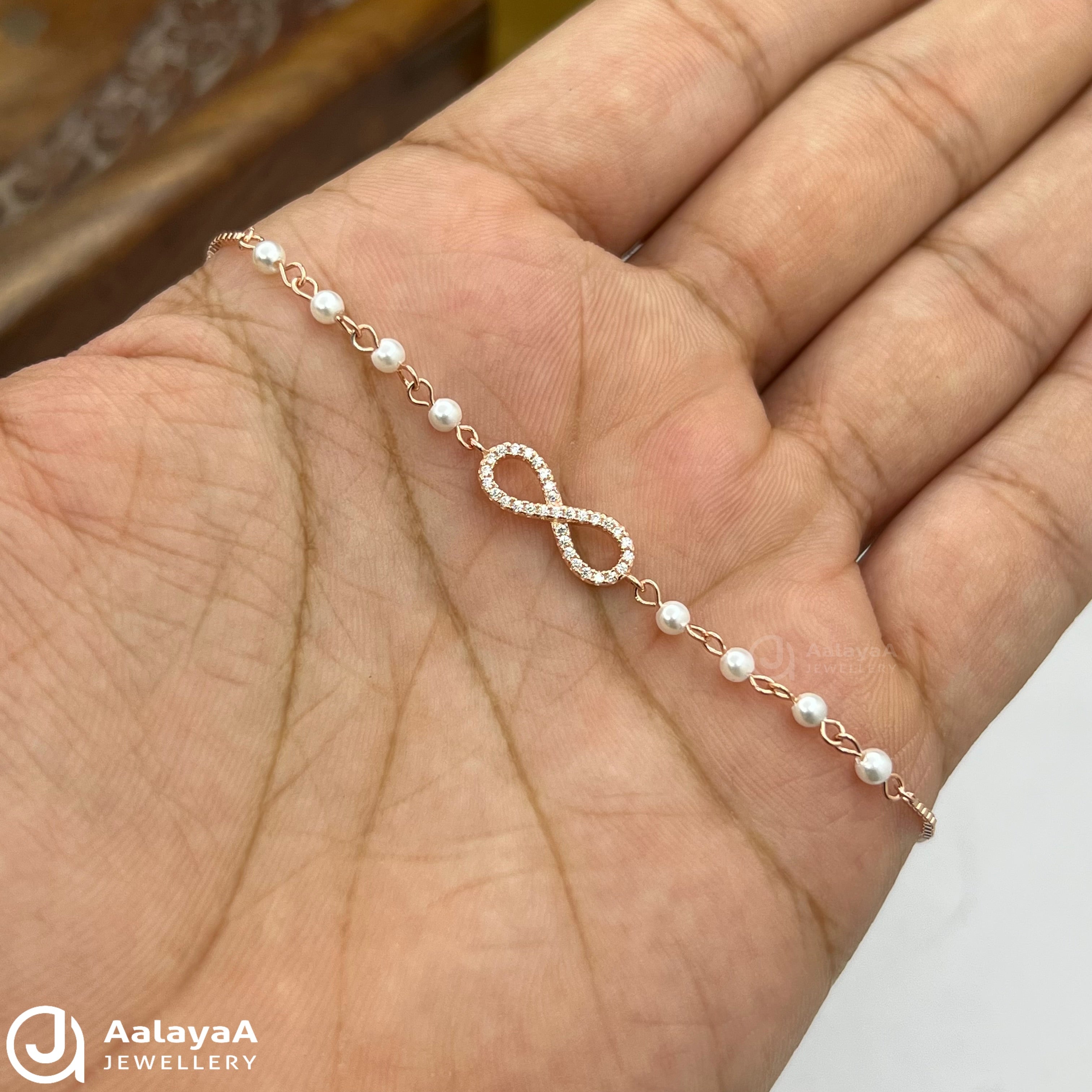 Silver Rose Gold Infinite Pearl Bracelet